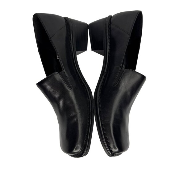 VTG Y2K Bandolino W 6.5M Black‎ Leather Square Toe Chunky Heel Loafer Academia - Picture 6 of 9